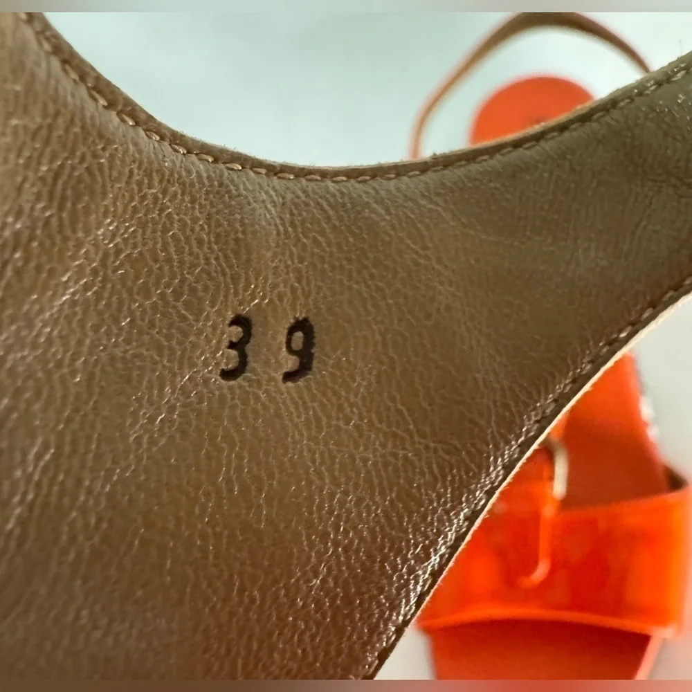Anyi Lu Women’s Lola Red/Orange Patent Wedge Sandals Handmade in Italy Size 39
